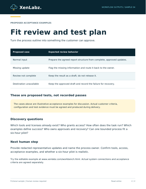 Preview of the workflow opportunity brief sample