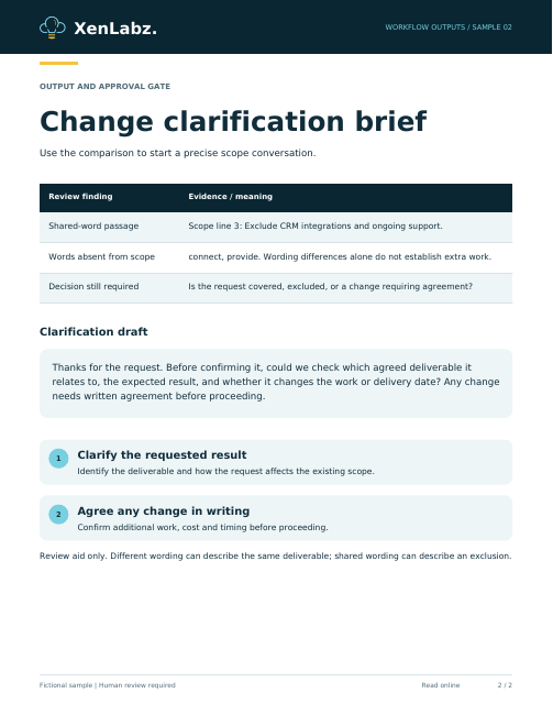 Preview of the scope change review sample